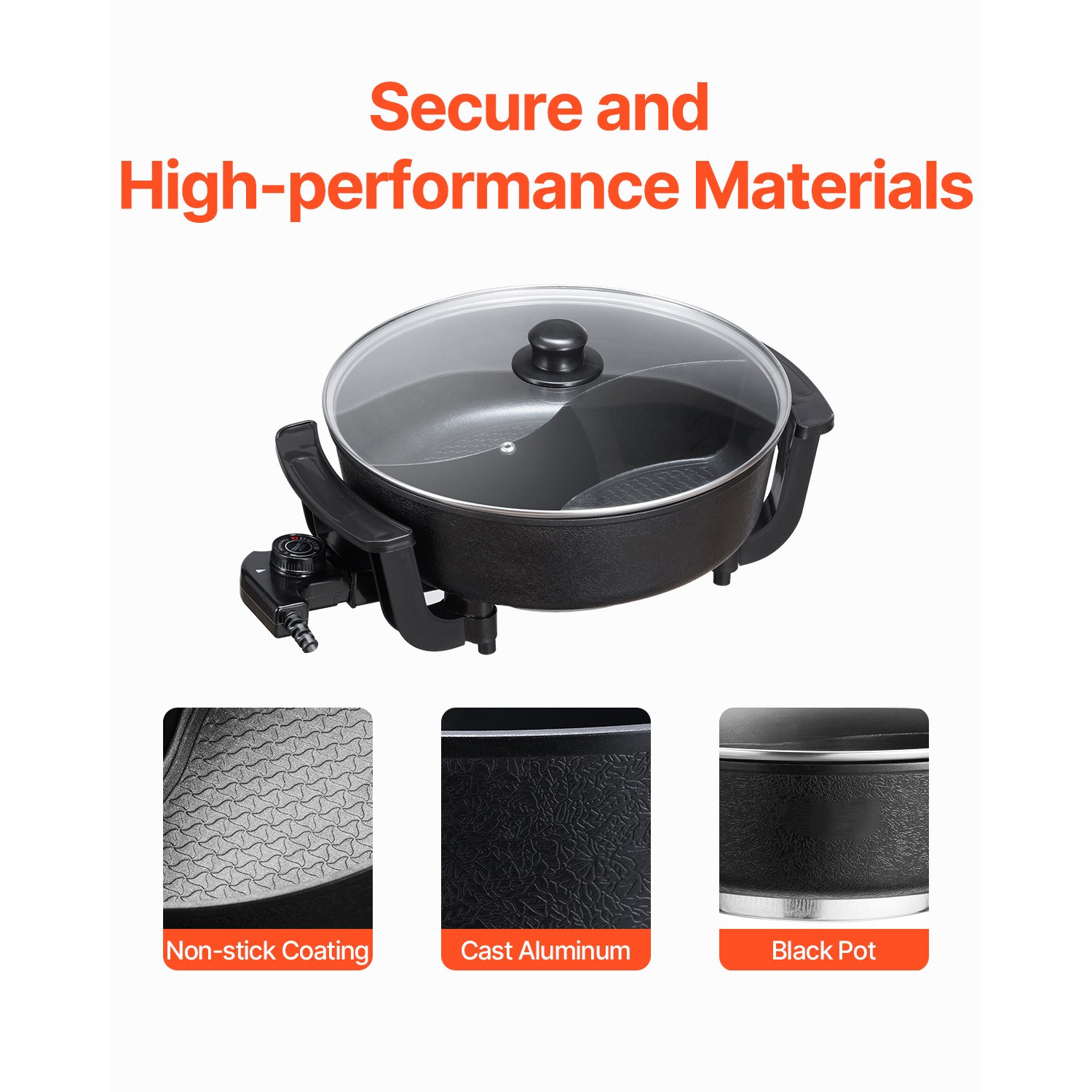 Electric Hot Pot 5 L Non-Stick Shabu-shabu Hot Pot with Divider for 6-10 People