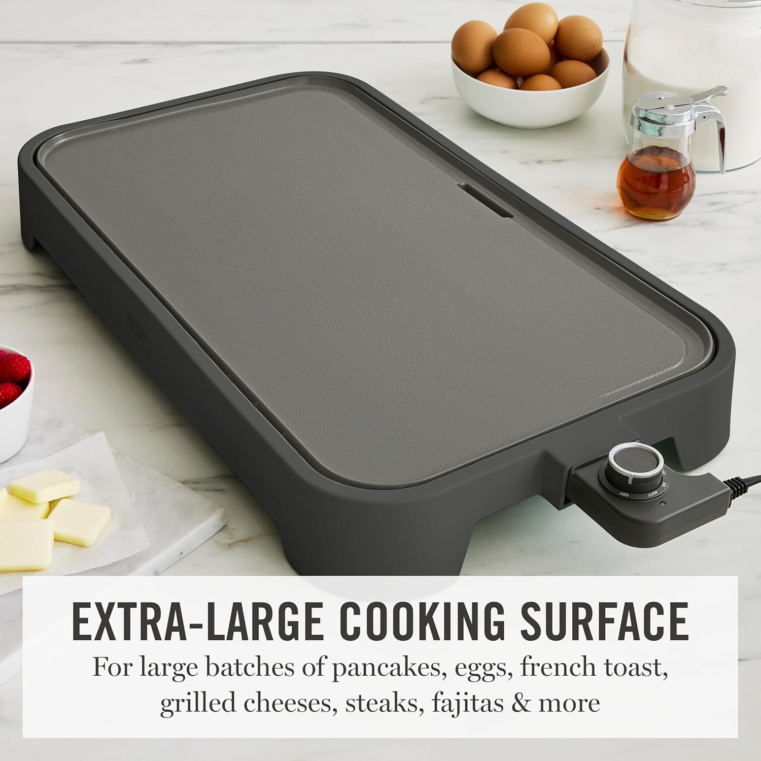 12″ x 22″ XL Electric Griddle, Ceramic Nonstick, 1500W, Gray
