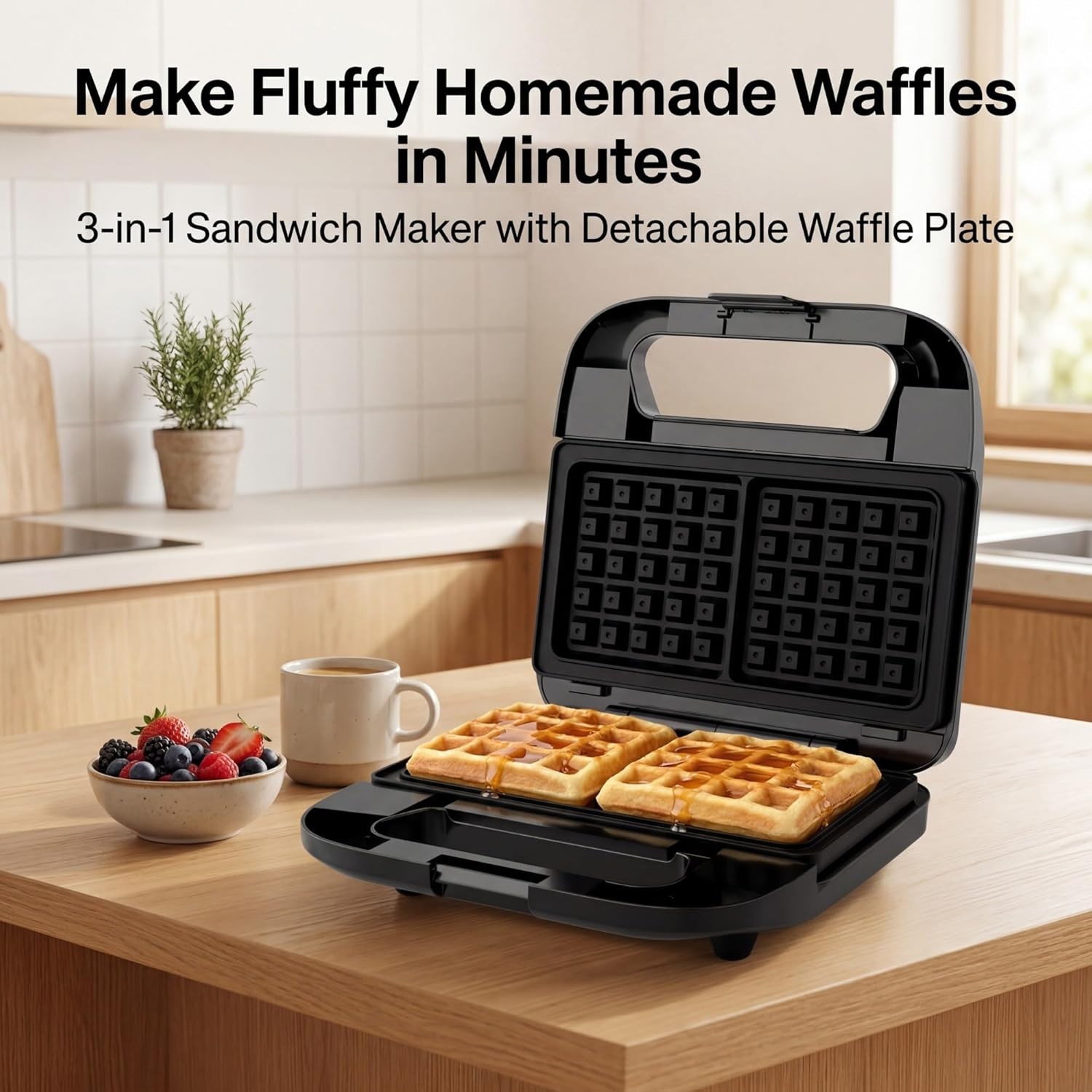3-in-1 Sandwich Maker Waffle Maker & Panini Press Grill 800W Electric Breakfast
