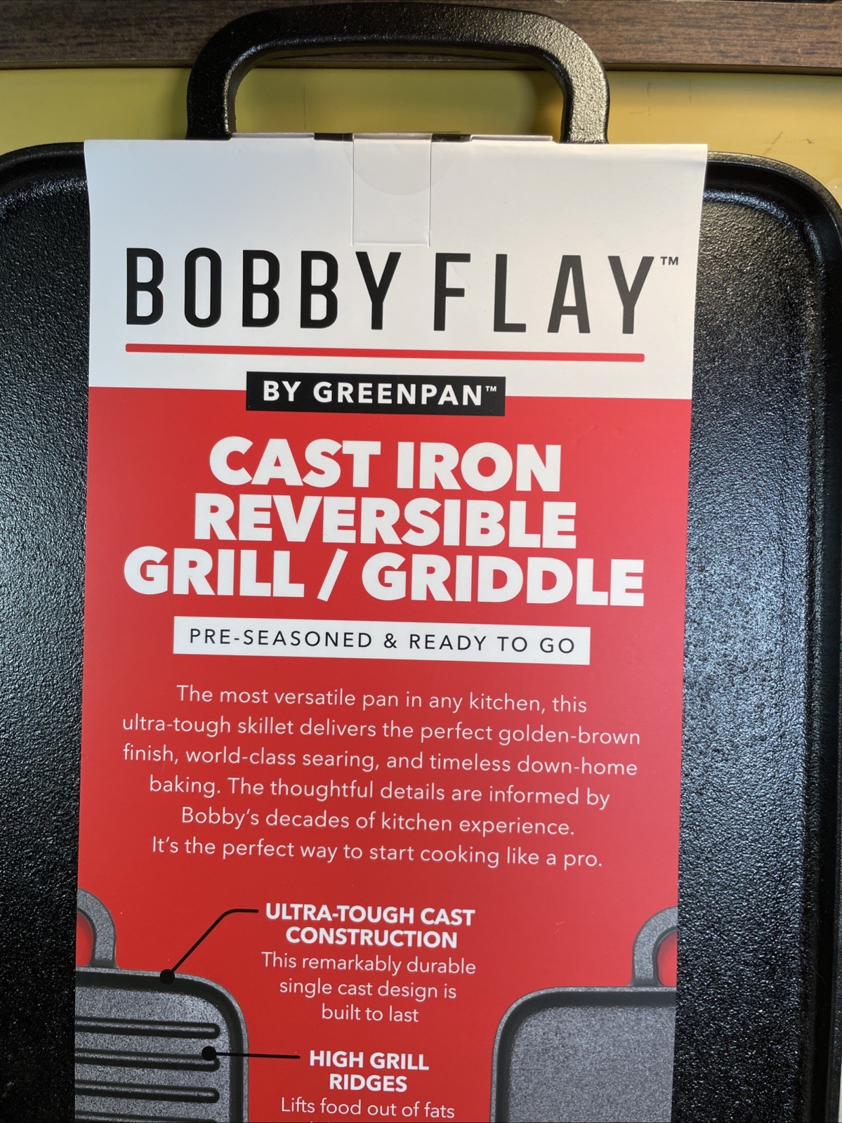 Bobby Flay Cast Iron Griddle Double Burner Reversible with Dual Handles