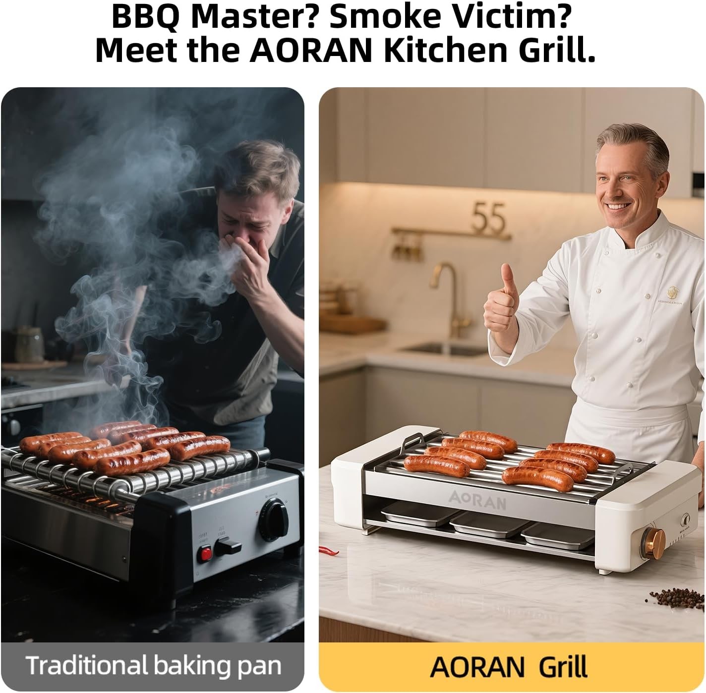 Electric Indoor Grill Smokeless 800W Countertop Grill W/ Removable Plates