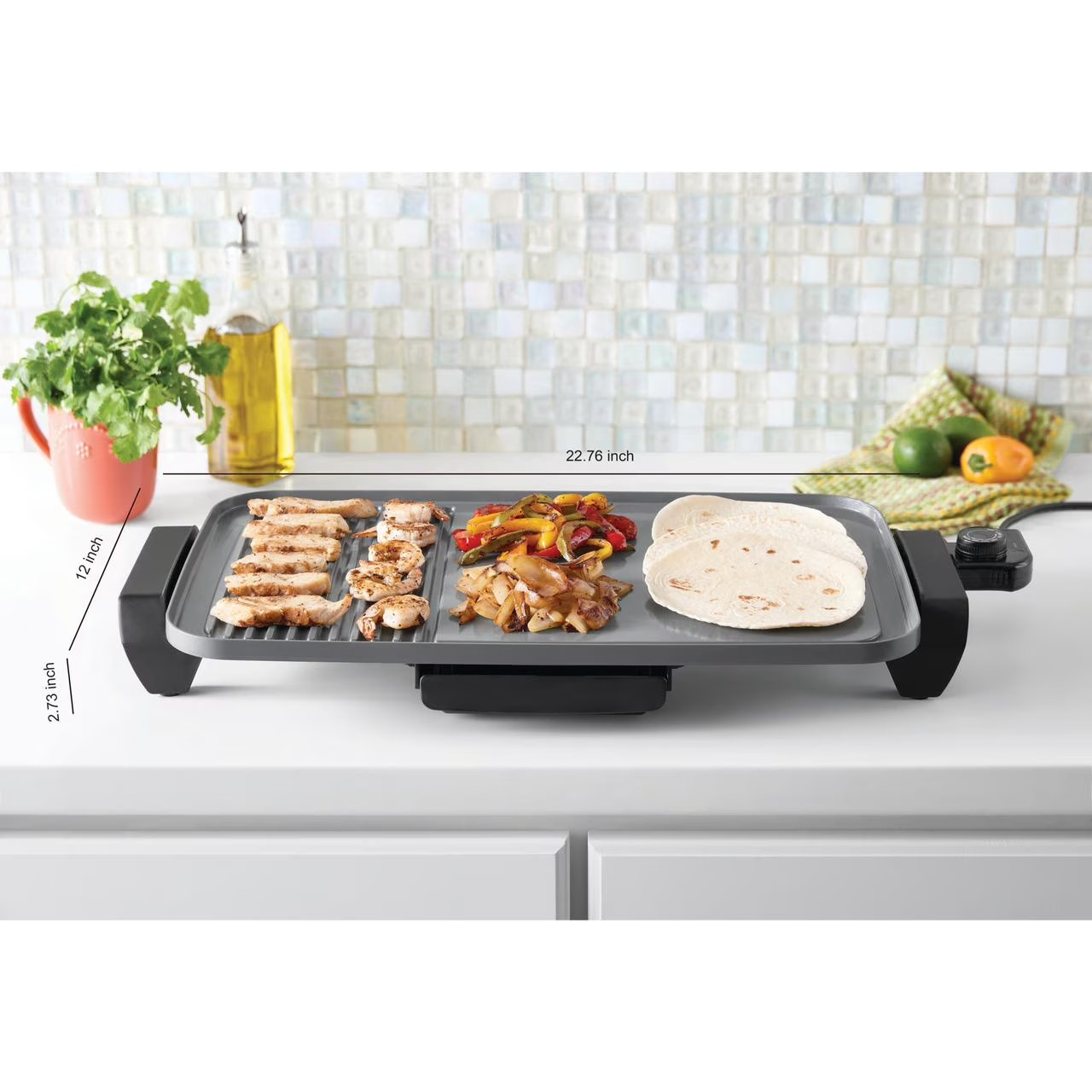 Mainstays Plus 12″x20″ Electric Ceramic Griddle, Nonstick, Temperature Control