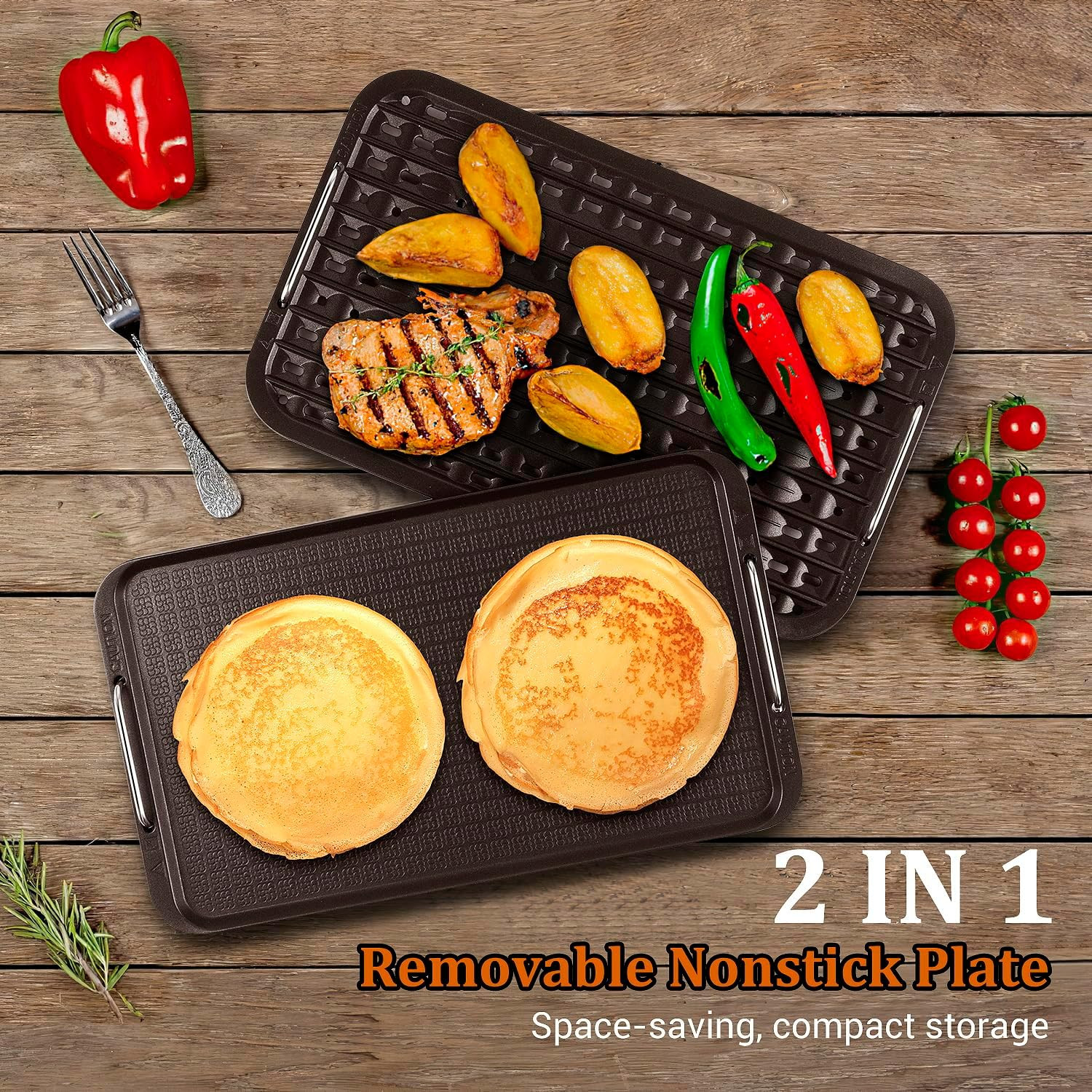 1500W Indoor Smokeless Grill with Glass Lid & Turbo Smoke Extractor, Black