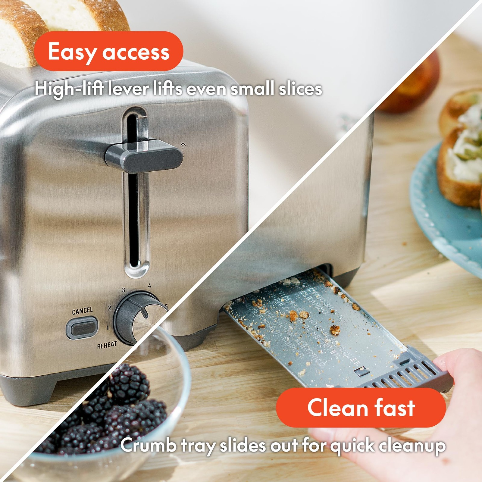 bella Stainless Steel 2 Slice Toaster with Extra 2 Slice,
