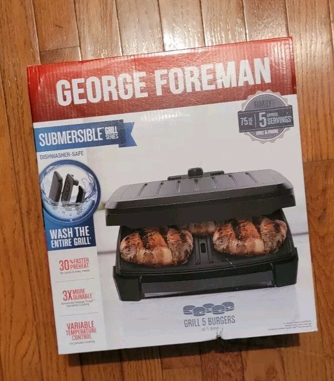NEW George Foreman 5-Serving Submersible Indoor Grill w/ Black Plates GRECV075B