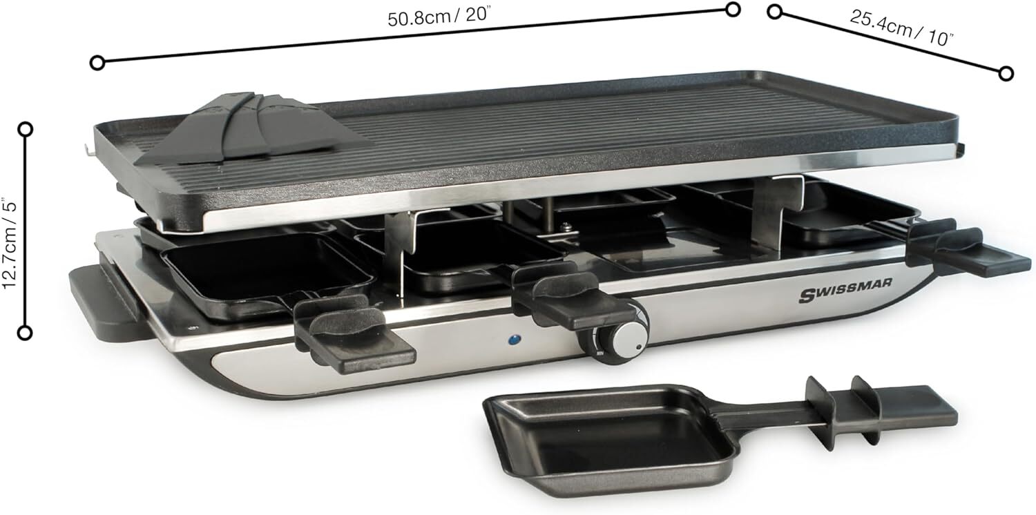Swissmar Geneva Raclette with Reversible Cast Aluminum Grill 8 Person, Silver