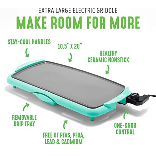 Extra Large Electric Griddle 20 Inch Nonstick Turquoise Kitchen Appliance