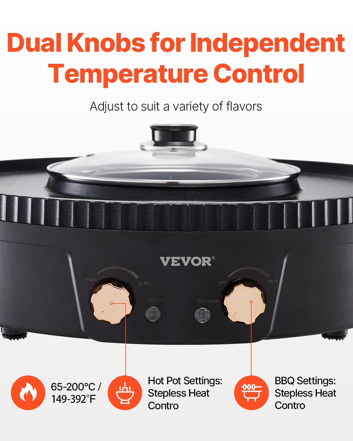 VEVOR Hot Pot with Grill 1800W 2-in-1 Electric Smokeless Grill Hot Pot for 2-8