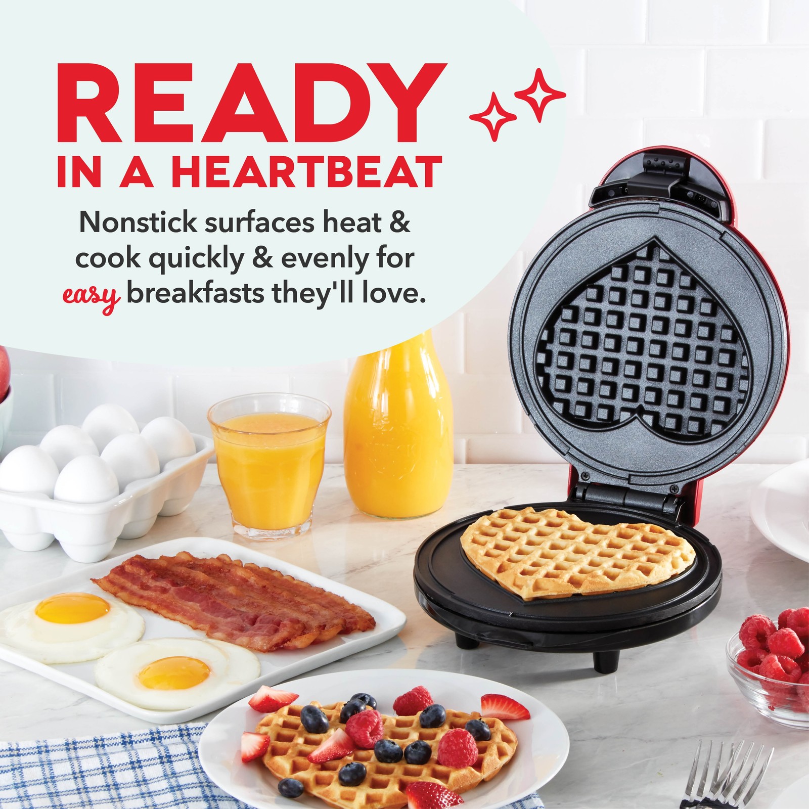 Dash Express Electric Waffle Maker, 8-Inch Heart-Shaped, Dual Nonstick Surfaces,