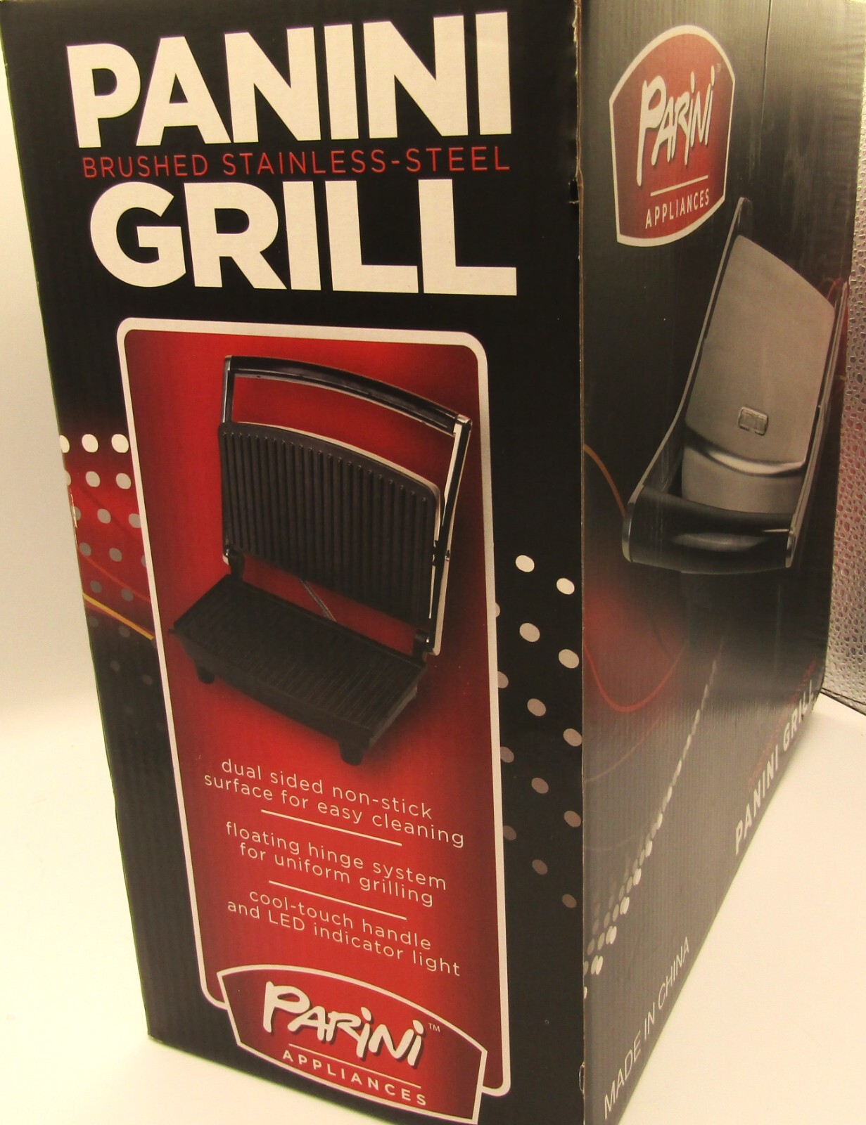 Parini Stainless Steel Panini Grill. Dual Sided Non-Stick Surface.