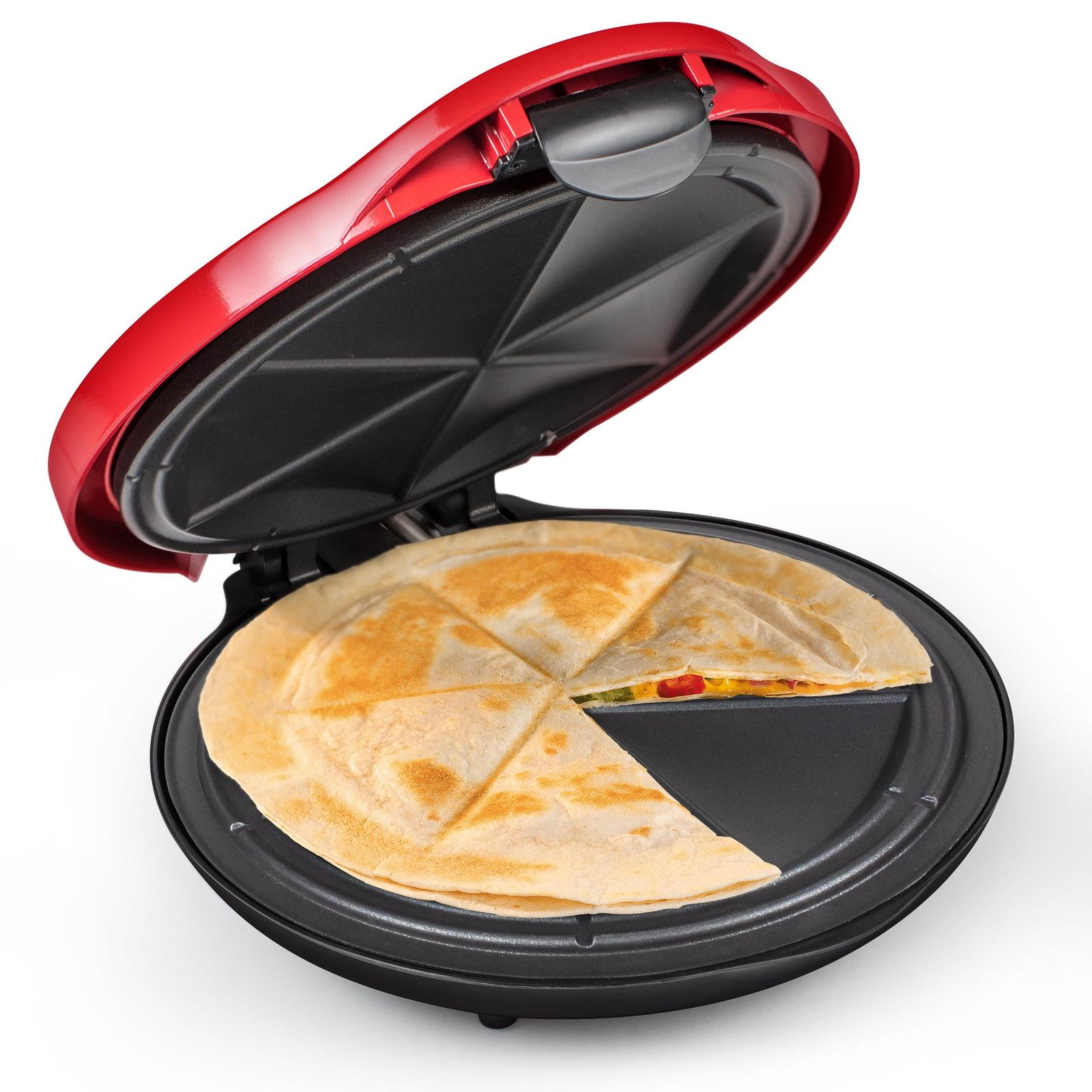 Taco Tuesday 6-Wedge Electric Quesadilla Maker with Extra Stuffing Latch, Red 10