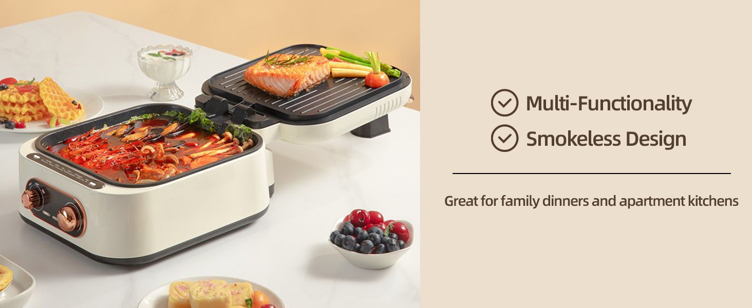 AORAN 7-in-1 Electric Griddle with Non-Stick Coating, Smokeless Grill for