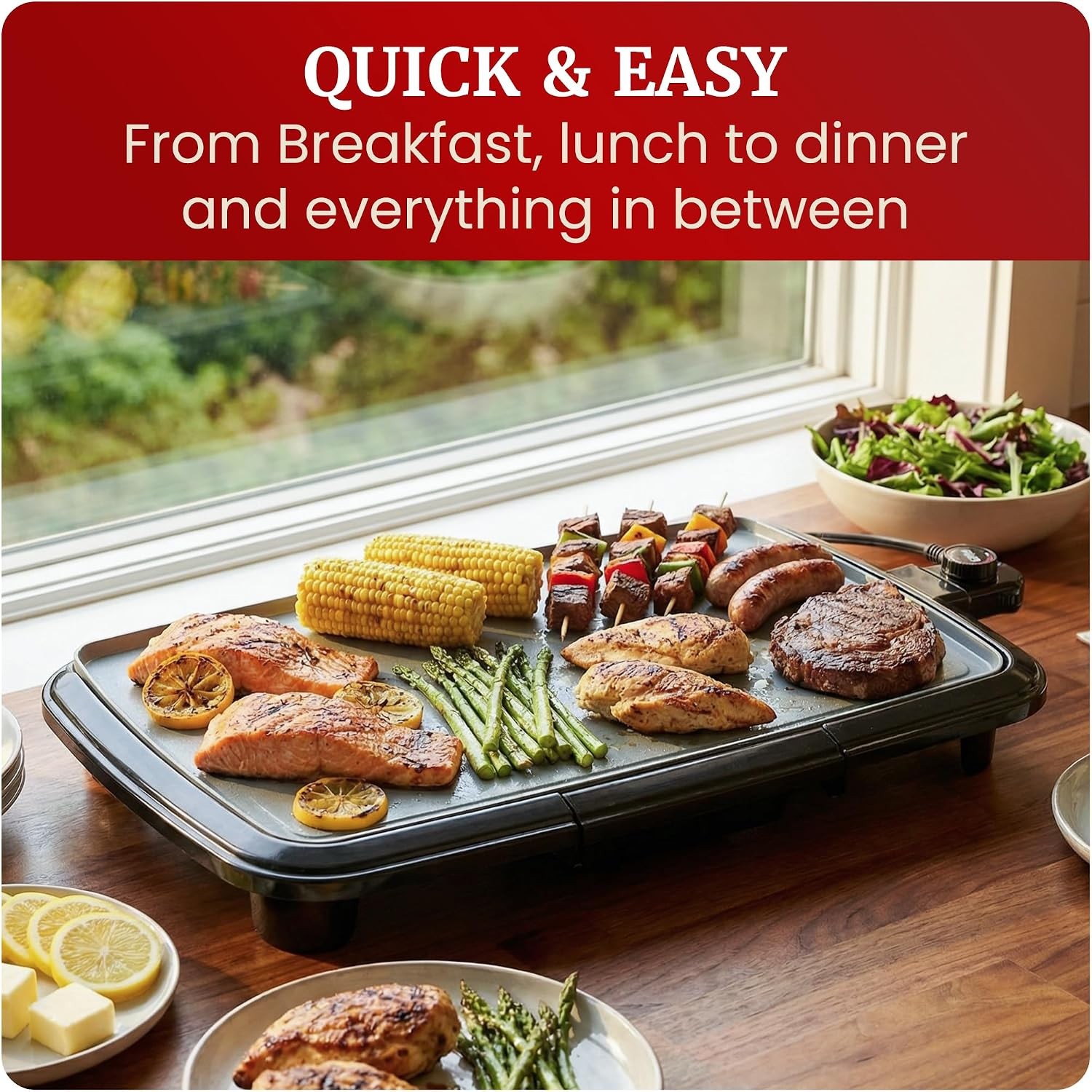 Electric Griddle Ceralast Non-Stick 10″x20″ Black/Grey | PFAS-Free Ceramic