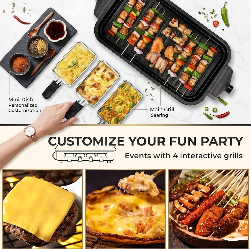 Pukomc 2 In 1 Electric Smokeless Indoor Grill 1700W Raclette BBQ Tabletop