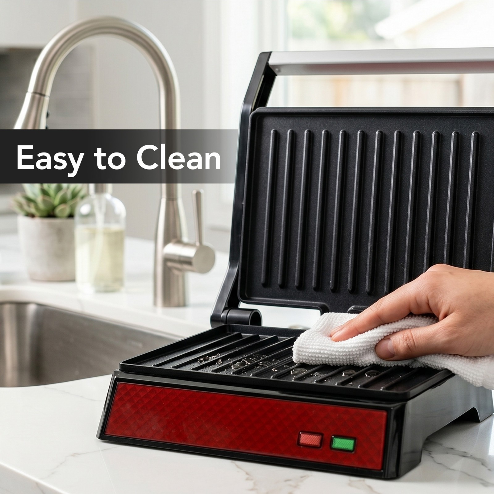 OVENTE Electric Indoor Panini Press Grill + Sandwich Maker, Red GP0620R | Opens