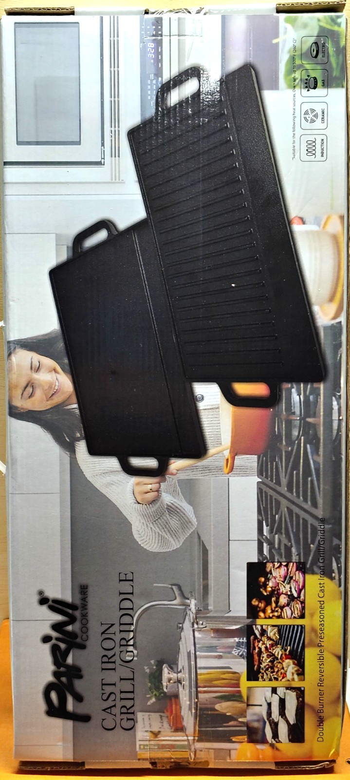 Cast Iron Reversible Grill/Griddle 20″ x 9″ inches by Parini