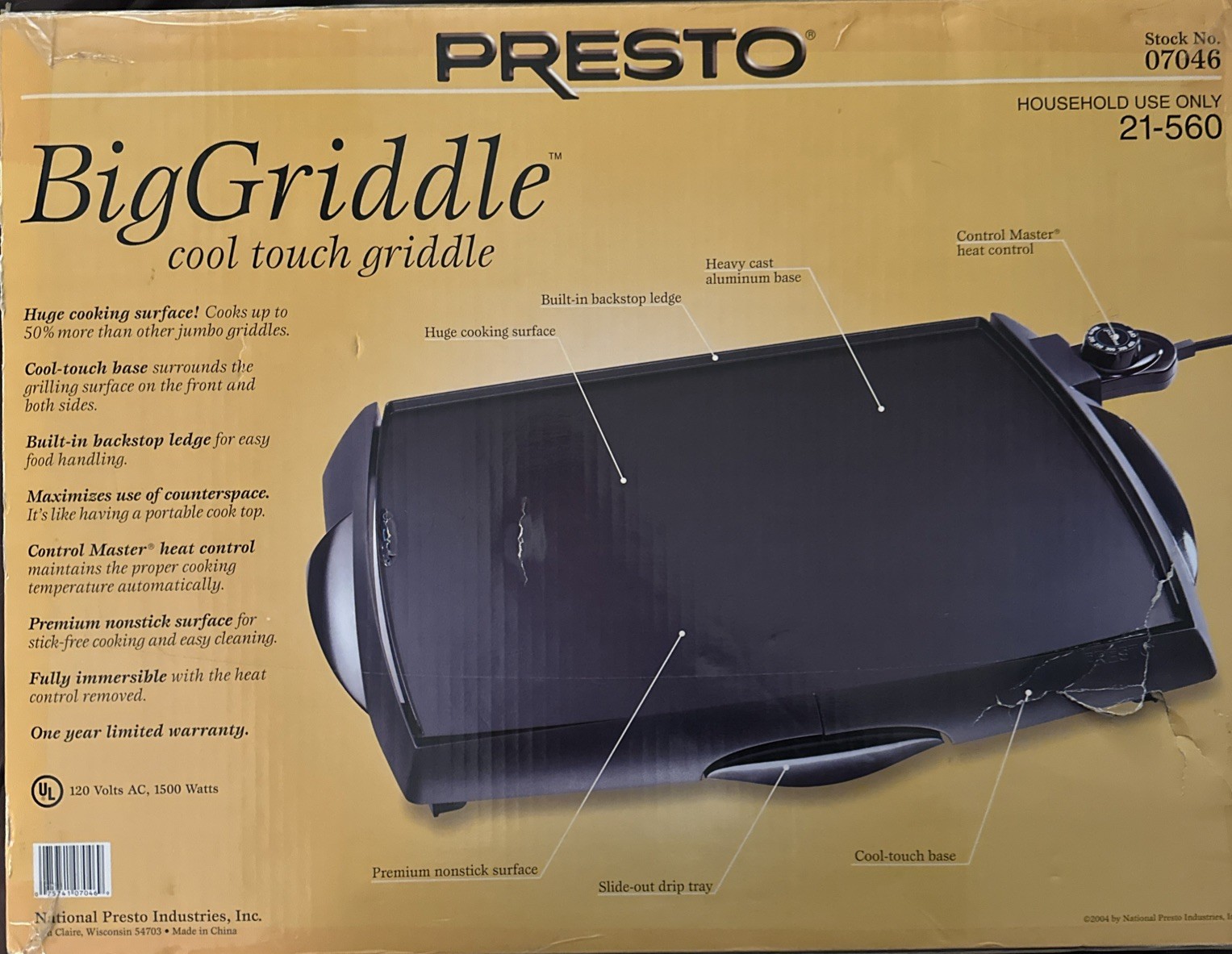 Presto BigGriddle Cool-Touch Electric Griddle NIB