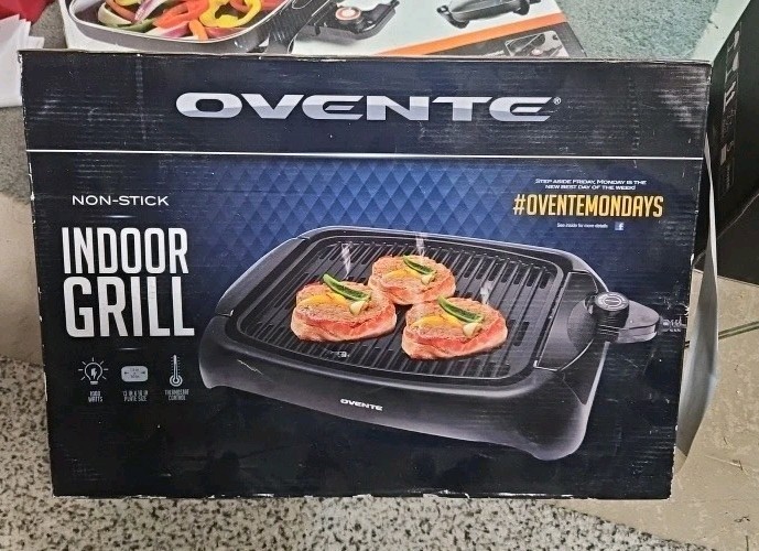 OVENTE Portable Electric Indoor Grill with Non-Stick Grilling Plate Black 1000-W