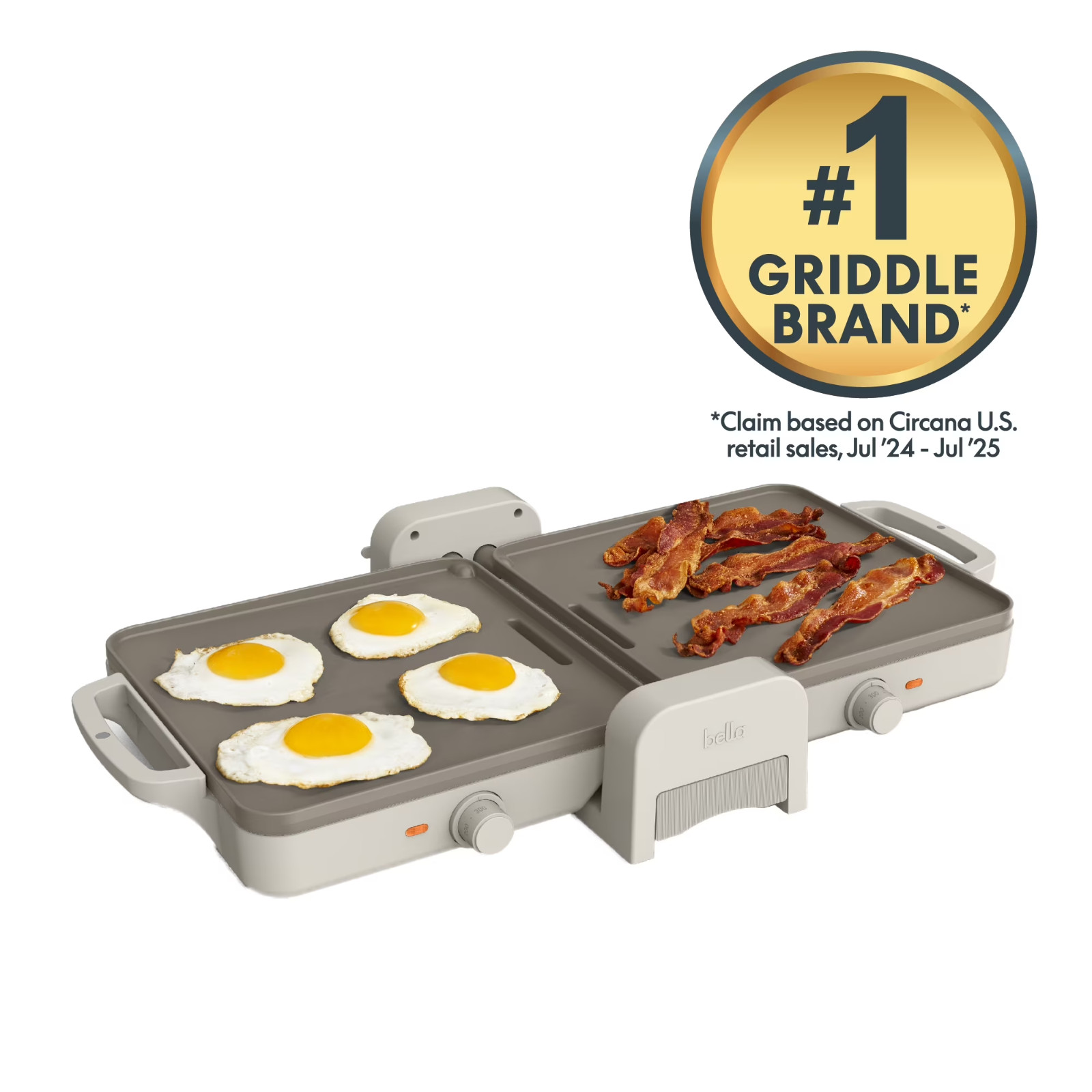 bella 10″x 20″ Ceramic Fold-n-Store Dual Temp Griddle, Nonstick Coating, Oatmilk