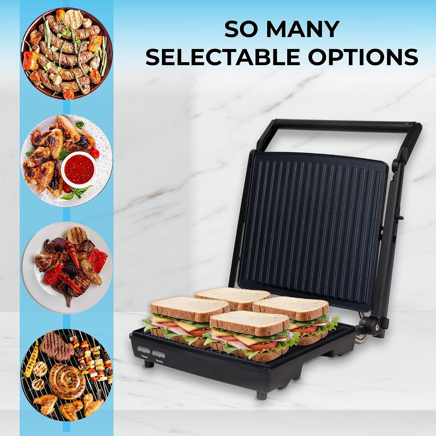Panini Press Gourmet Sandwich Maker Super Slim Design with Foldable Handle