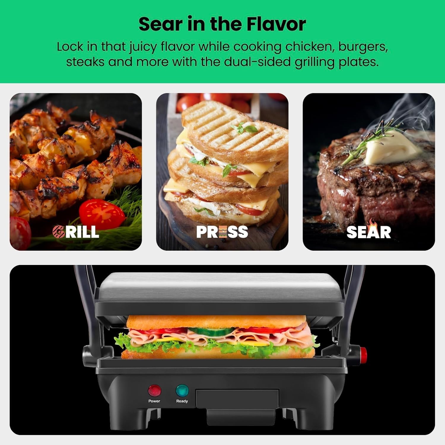 Electric Panini Press Grill with Non-Stick Plates, Opens 180 Degrees – 2 Slice