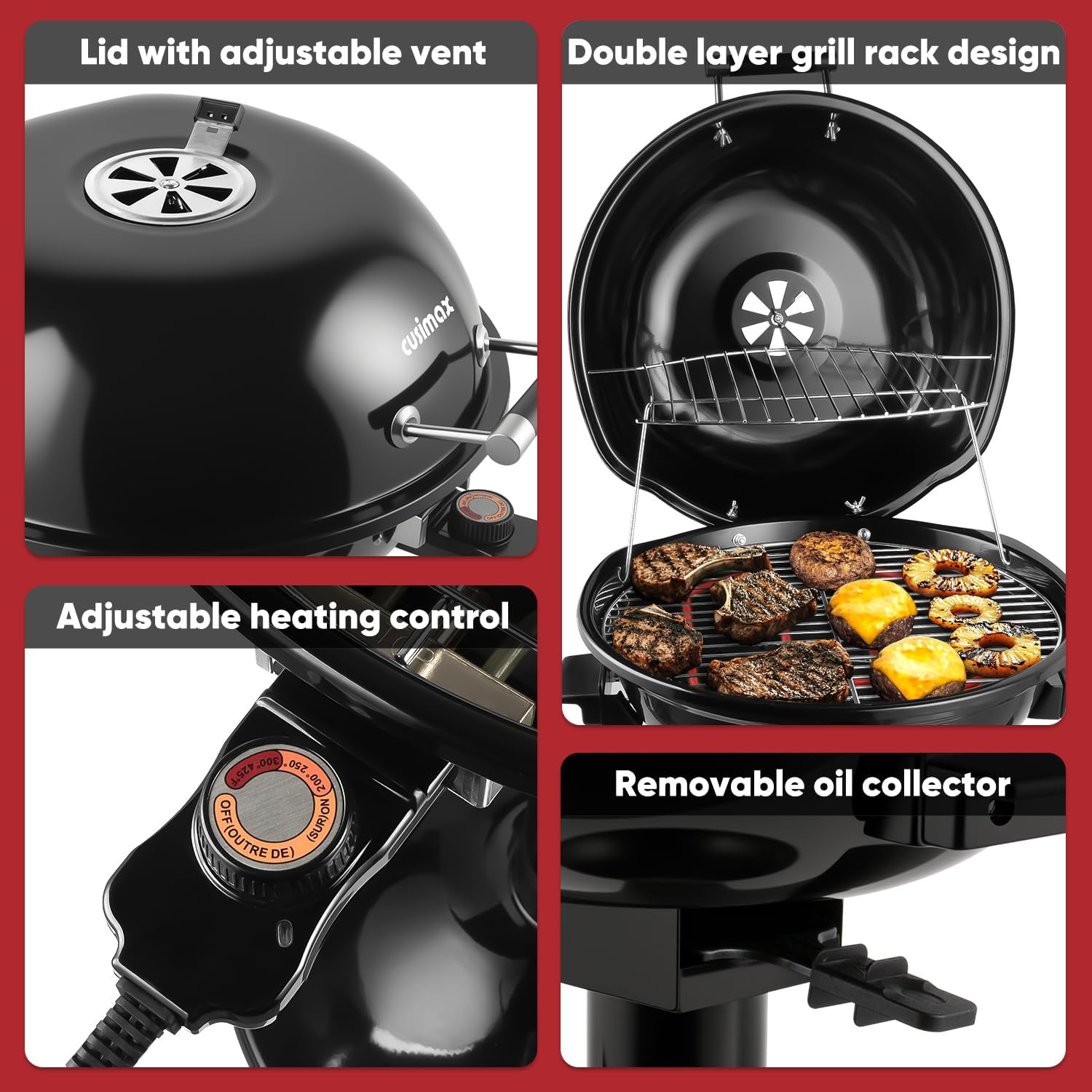 1600W Portable Electric Indoor/Outdoor Grill with Adjustable Heat