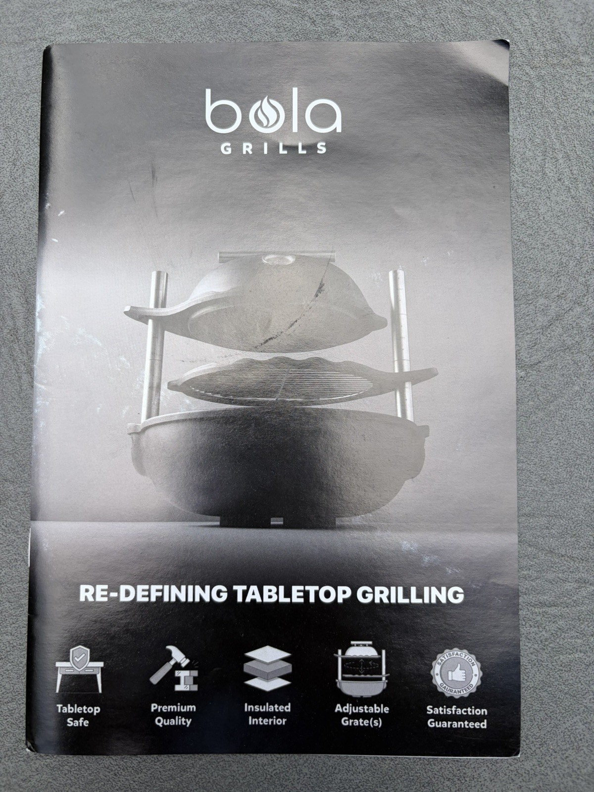 New Bola Grill Master Portable Tabletop Charcoal Grill w/ Cast Iron Griddle