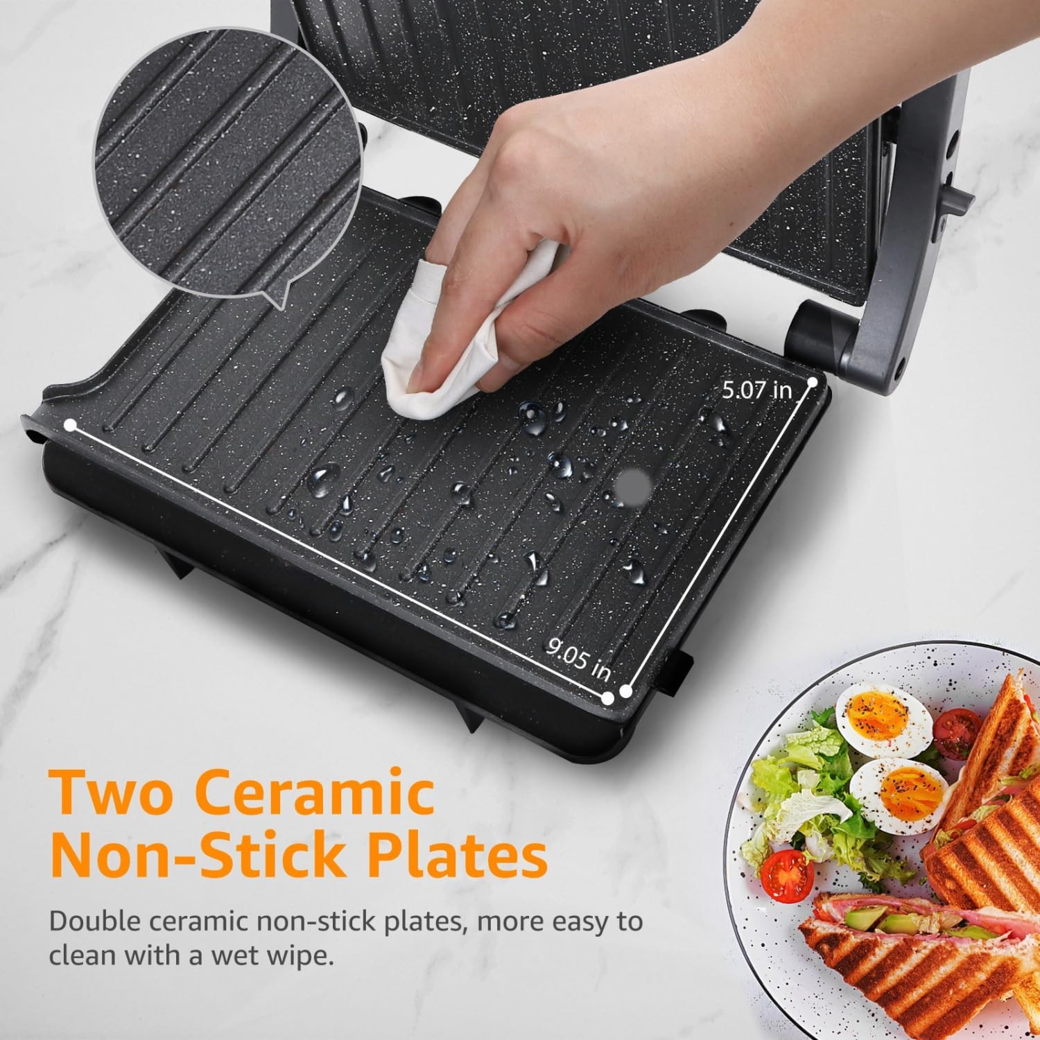 1000W Panini Press Grill – 3-in-1 Electric Sandwich Maker, Non-Stick Ceramic Pla