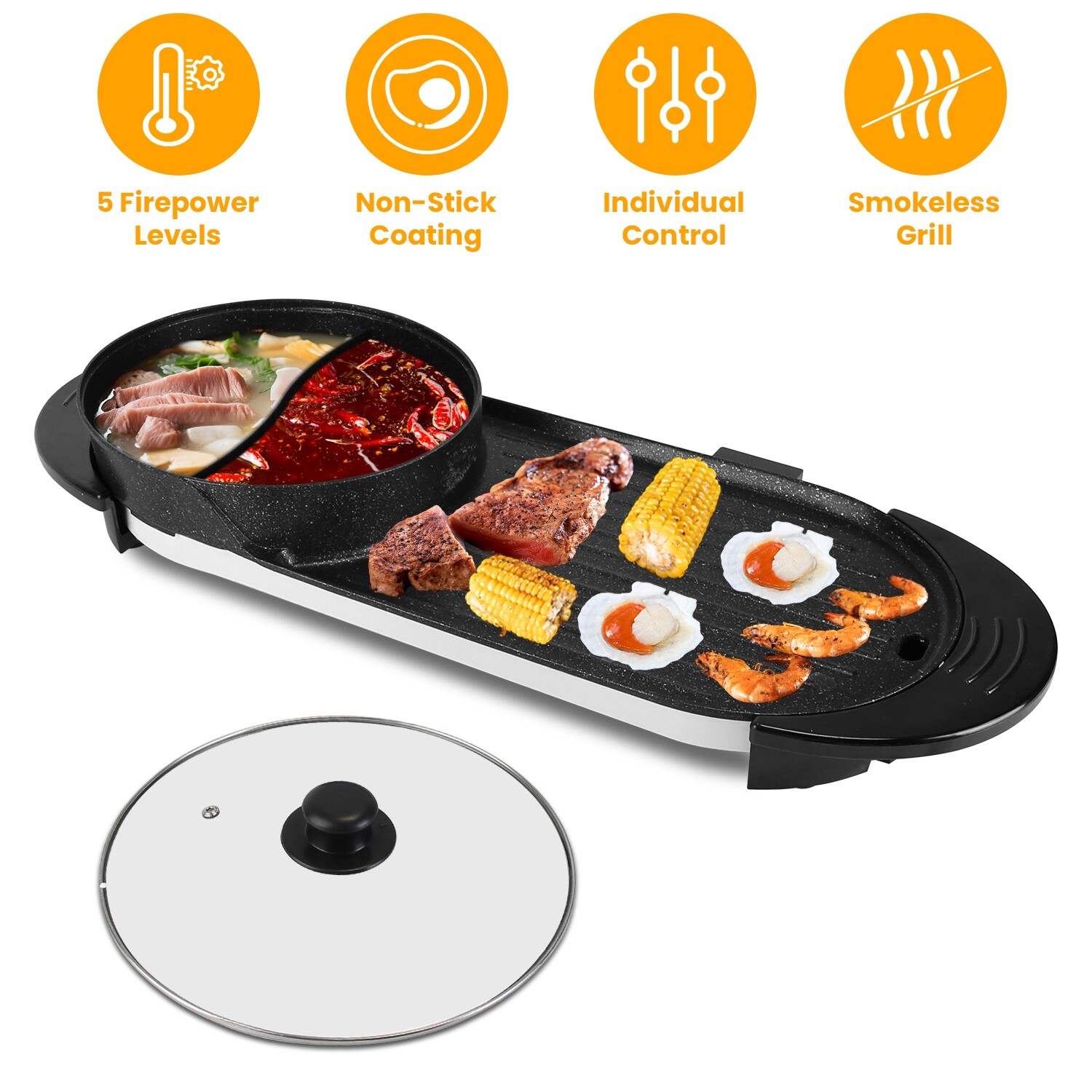 2 in 1 Electric Non-Stick Grill Hot Pot BBQ Grill Soup Shabu Pot Barbecue 2200W