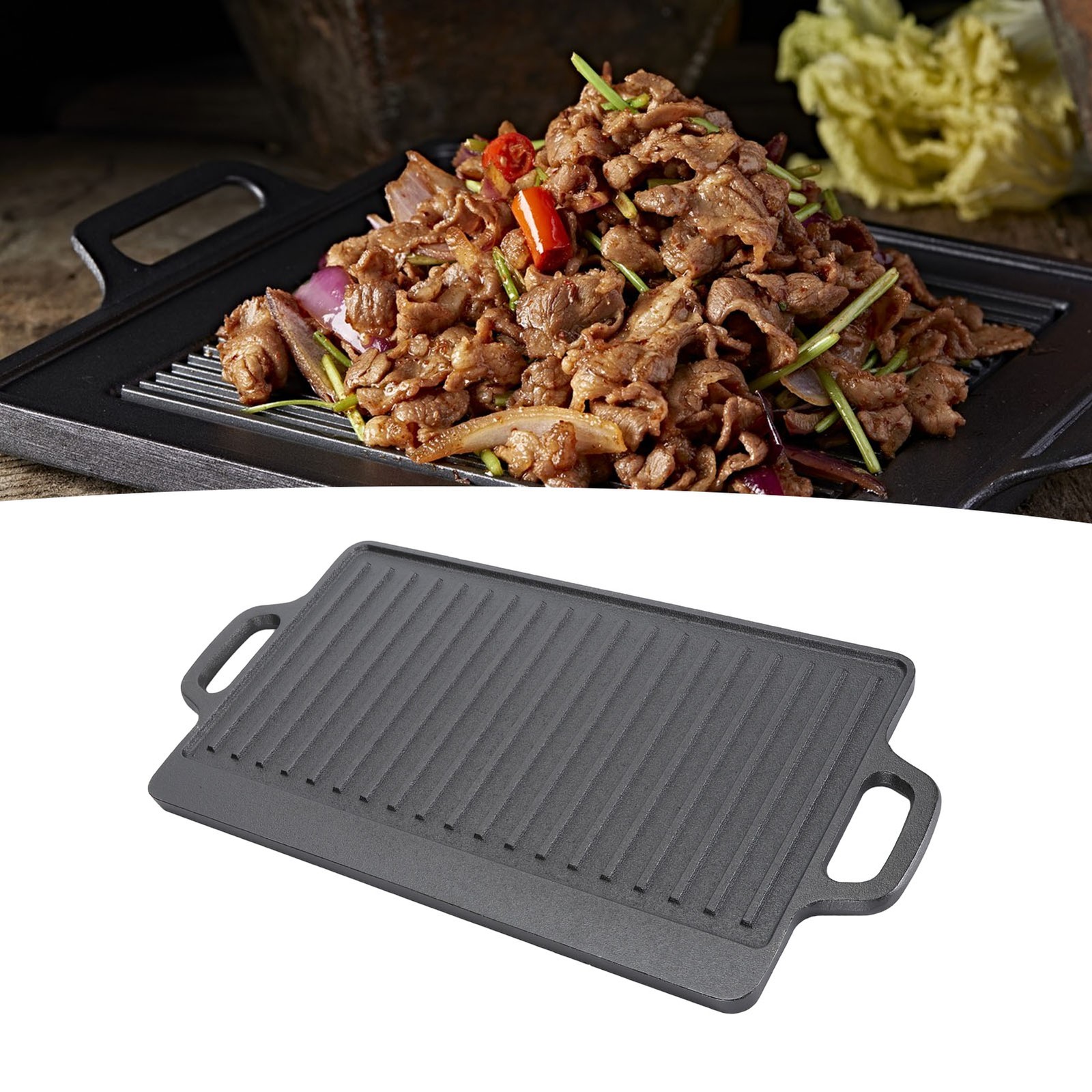 Cast Iron Rectangular Grill Double Ears Cast Iron Griddle for BBQ Gas Grill