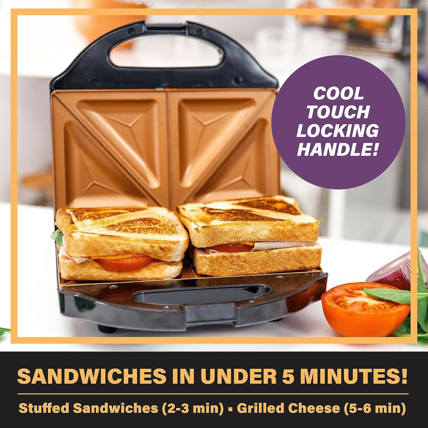 Gotham Steel Nonstick Panini Press Sandwich Maker, 2In1 Breakfast Sandwich Maker