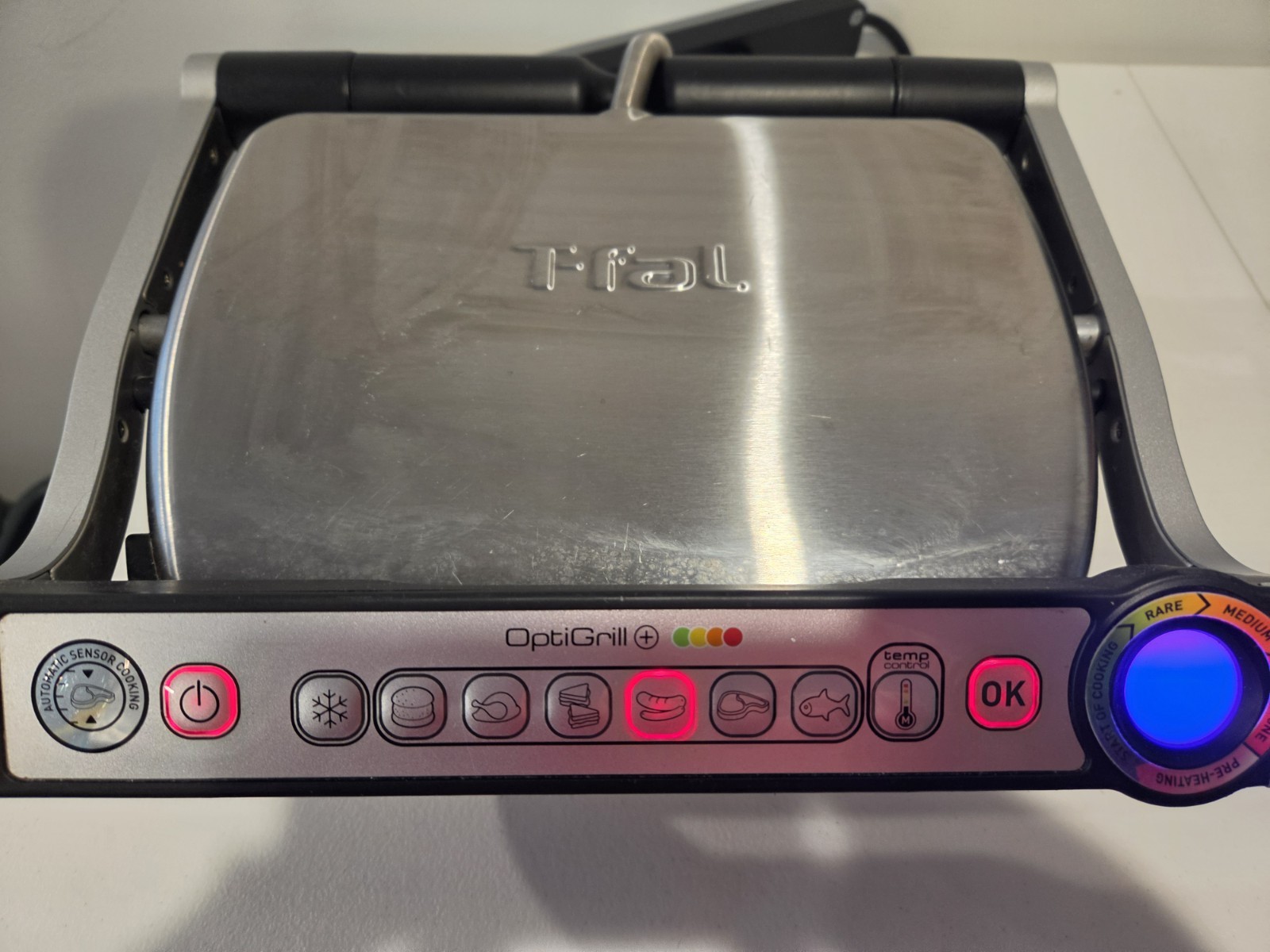 T-fal OptiGrill Indoor Electric Grill Auto Sensor Stainless Steel W/ Extras