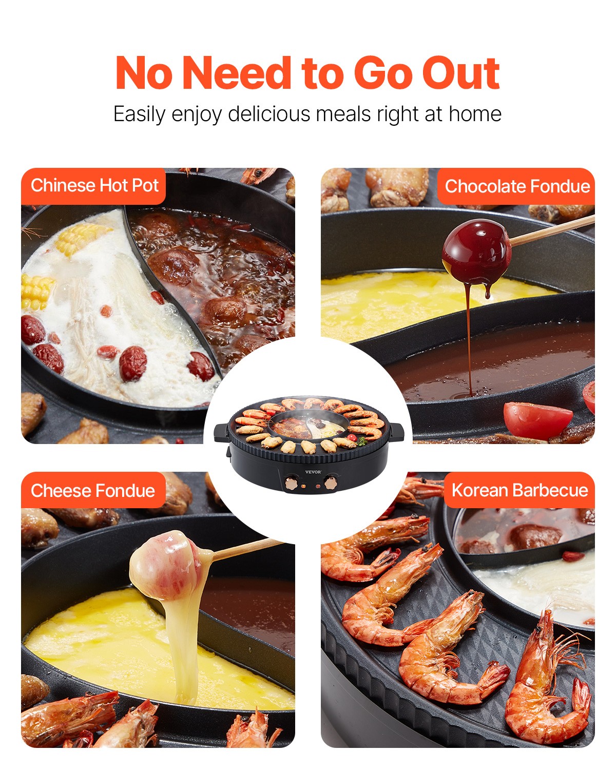 VEVOR Hot Pot with Grill 1800W 2-in-1 Electric Smokeless Grill Hot Pot for 2-8