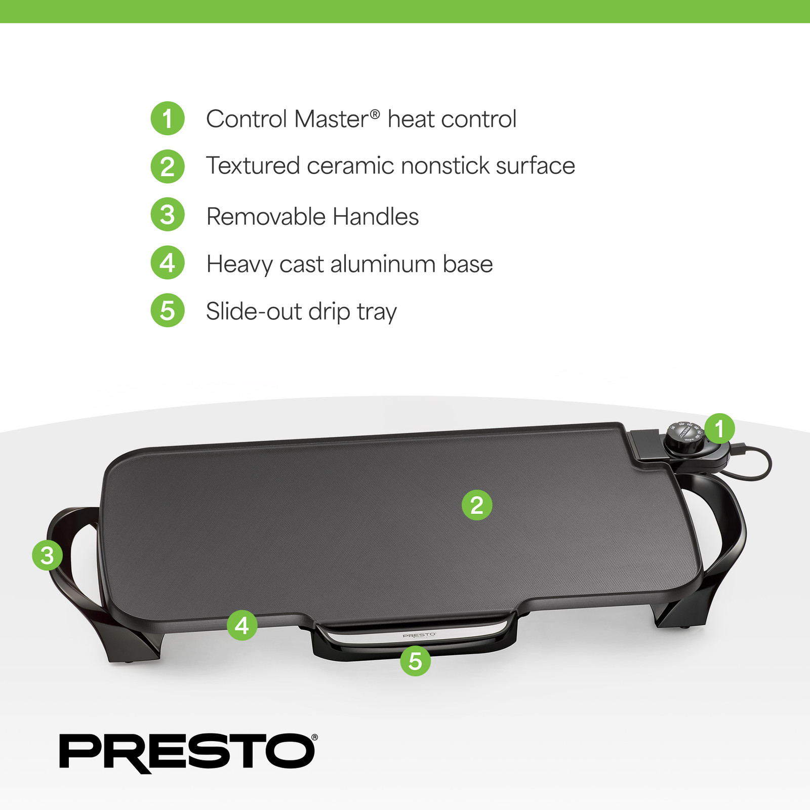 Presto 22″ Electric Griddle with Removable Handles and Nonstick Cooking Surface