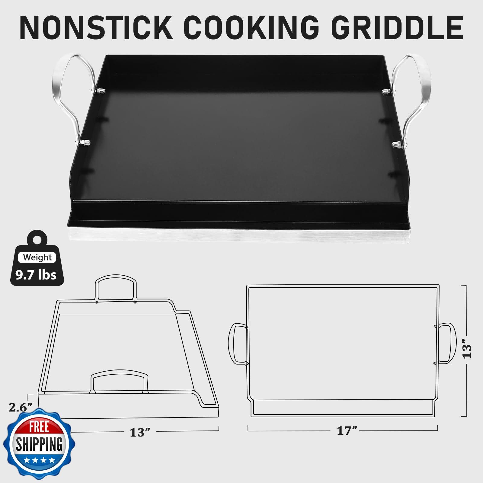 Utheer 17″ x 13″ Ceramic Nonstick Stainless Steel Griddle for Gas Grill, Char