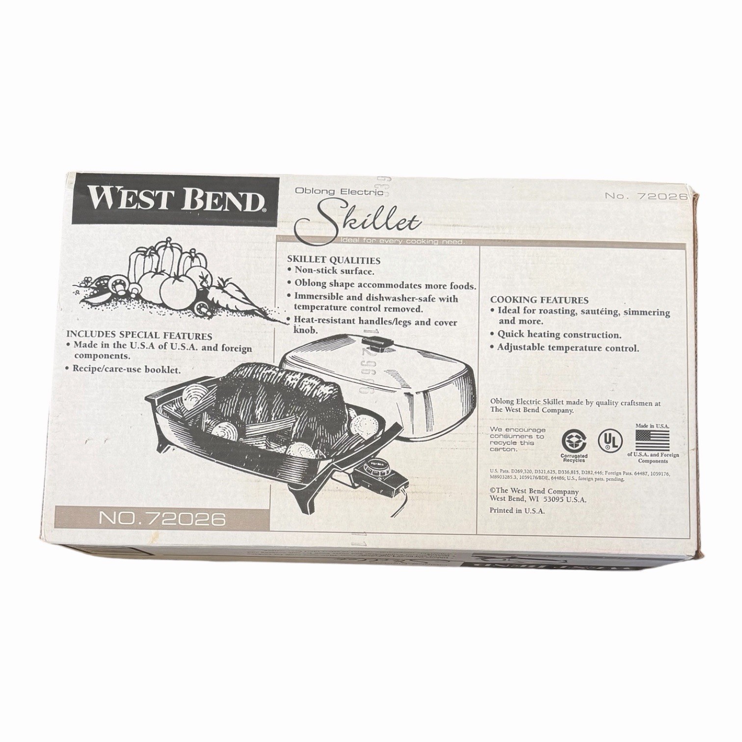 Vintage New In Box West Bend Electric Skillet Adjustable Temp Made USA Non Stick