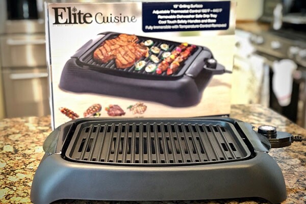 Elite Cuisine 13 inch Smokeless Indoor Electric BBQ Nonstick Grill, Dishwasher S