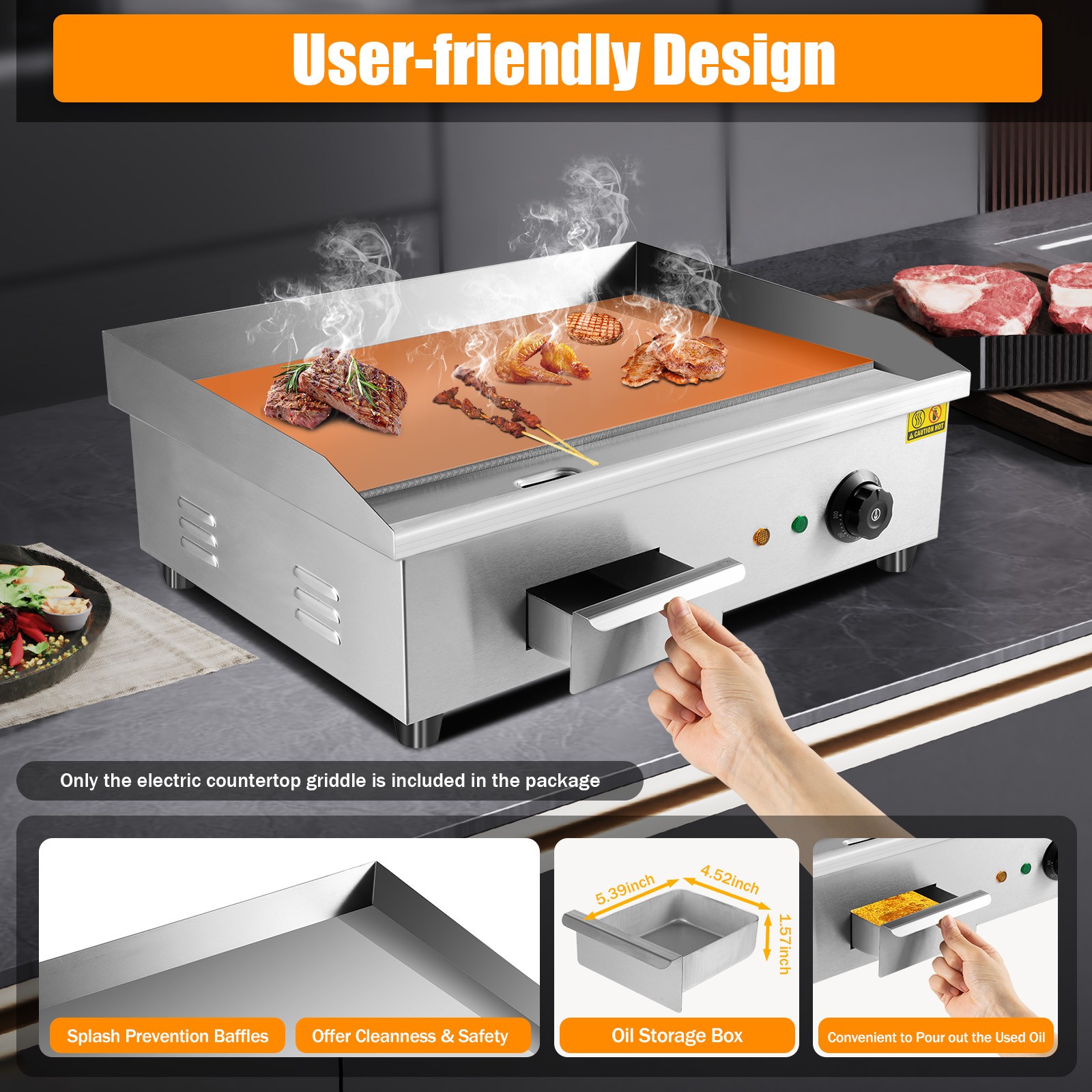 Electric Commercial 3000W Griddle Flat Top Large Plate Cooking Countertop Grill