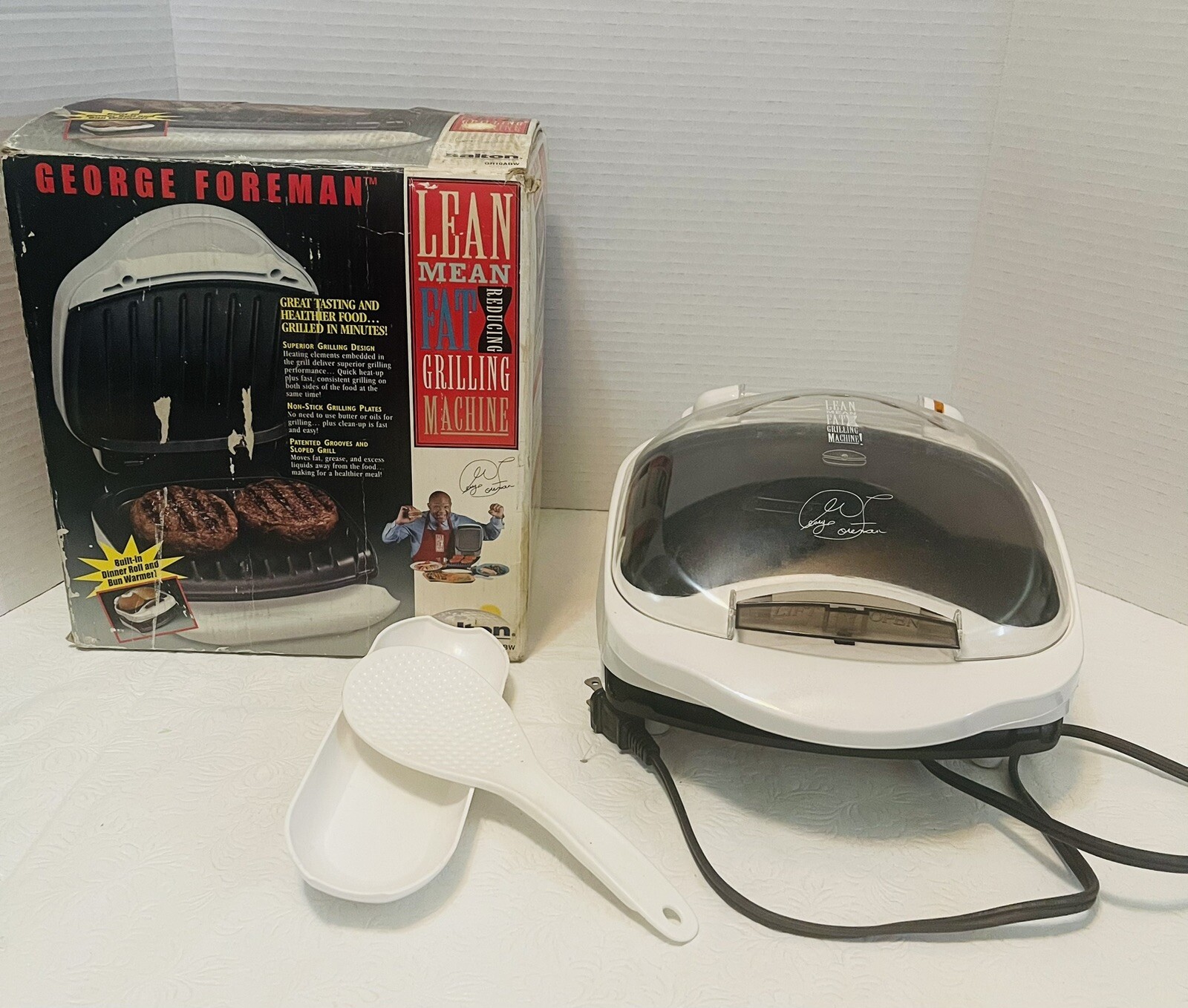 George Foreman GR10ABW Champ Grill with Bun Warmer – White