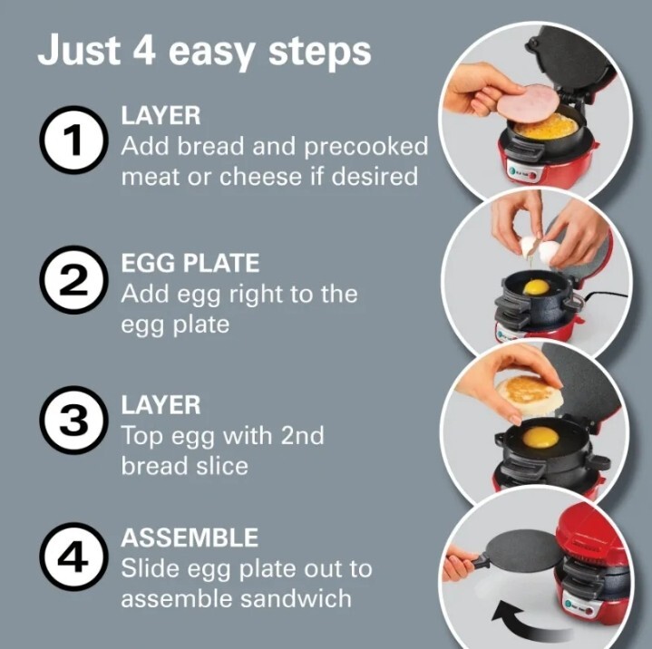 Hamilton Beach Breakfast Sandwich Maker Red 25476 Fast and Simple Easy Clean USA