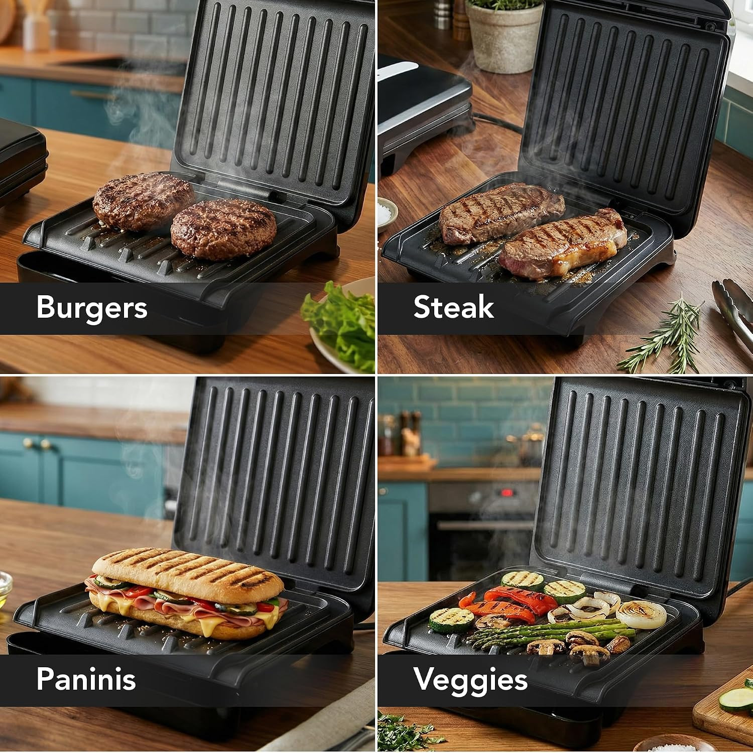 2-Serving Electric Indoor Grill & Panini Press, Black GP222B | 750W Non-Stick Pl