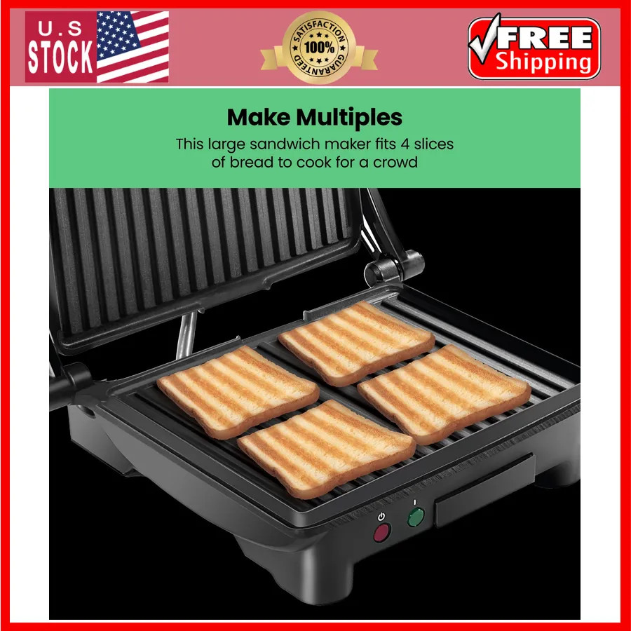 Chefman 3-in-1 Panini Press and Indoor Grill 4-Slice Non-Stick Stainless Steel