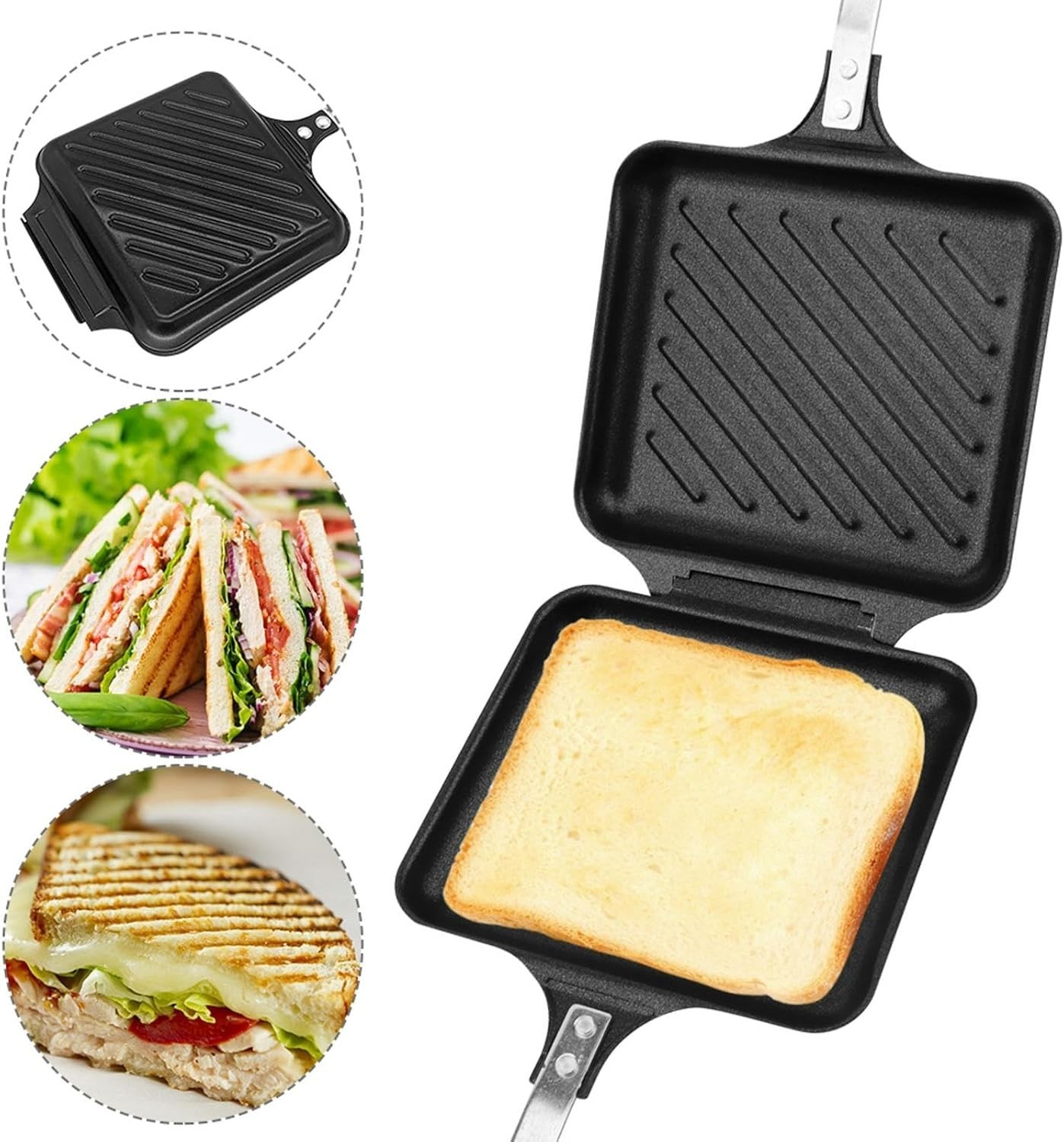 Hot Sandwich Maker, Grilled Panini Maker Non-Stick Double Sided Flip Panini Pres