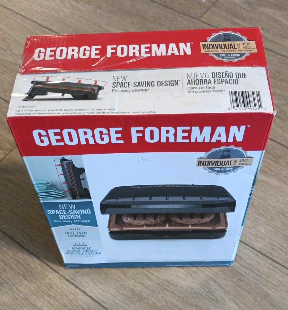 George Foreman Grill Panini Space Saving Copper Nonstick 40″ BRAND NEW In Box