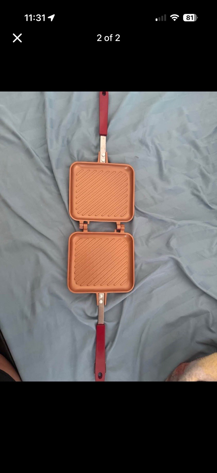 Red Copper Flipwich Stovetop Nonstick Square Ceramic Panini Sandwich Maker
