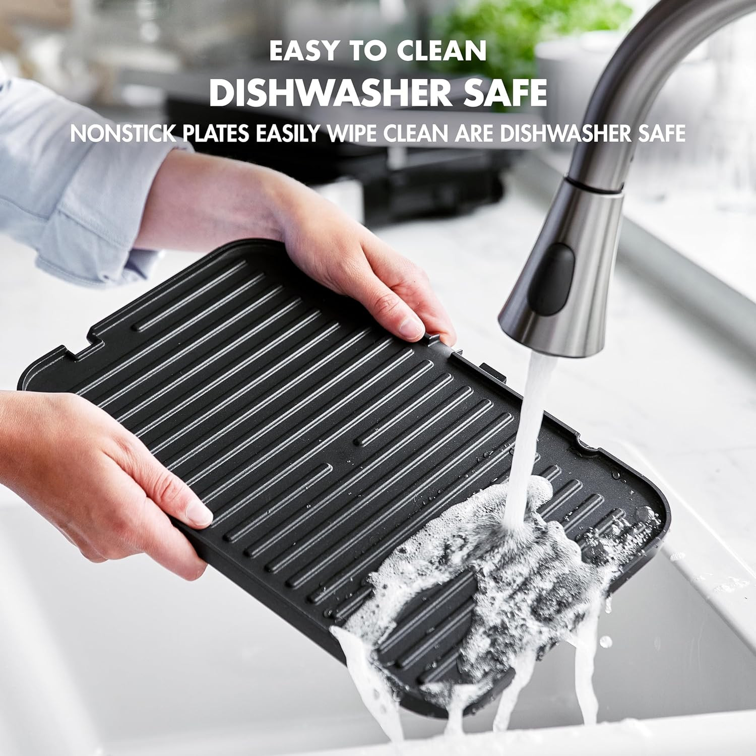 Electric Indoor Stainless Steel 6-In-1 Contact Grill and Griddle, Healthy Cerami