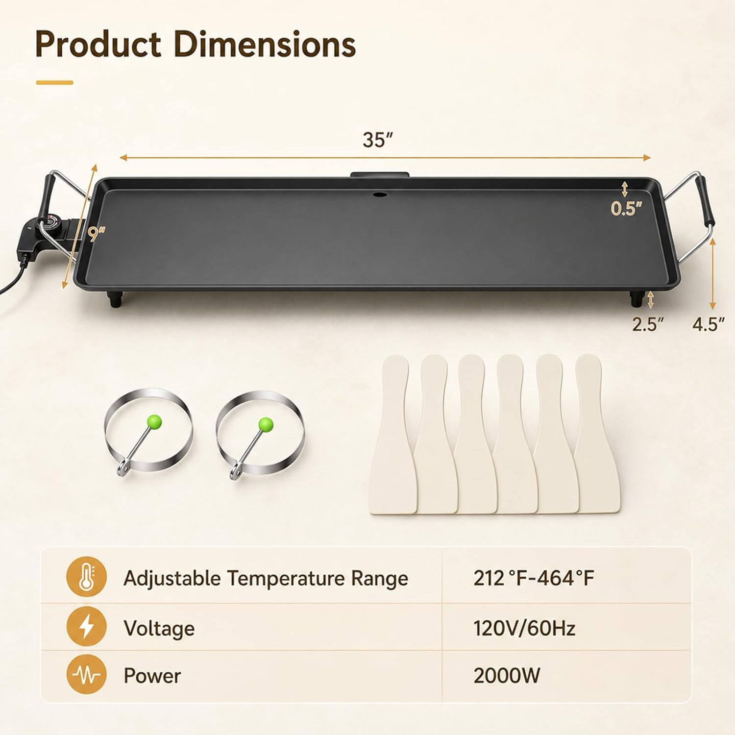35″ Extra Large Electric Griddle 2000W | Outdoor Flat Top Grill | Nonstick Cooki