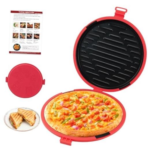 9.5 in Microwave Sandwich Maker, Non-Stick Pizza and Bacon Cooker | Large Red