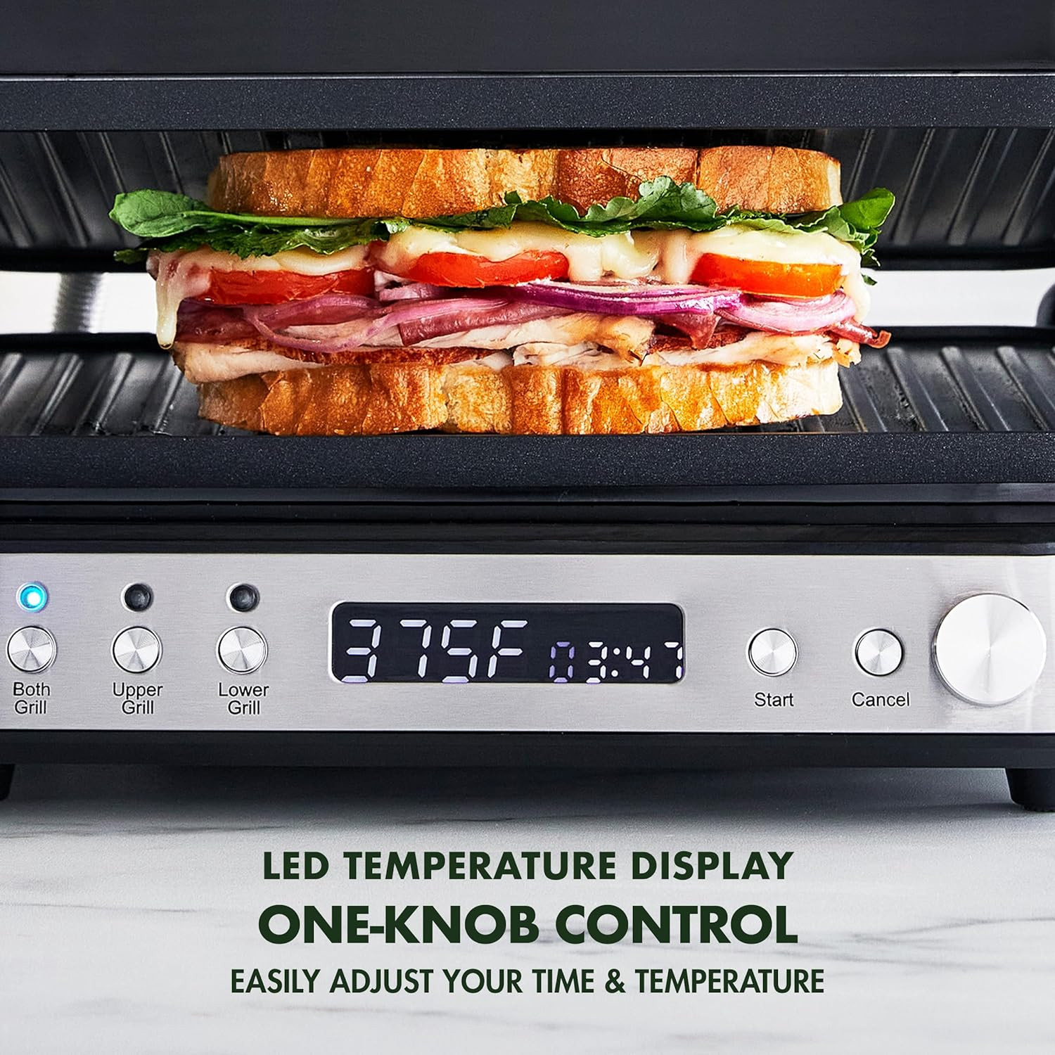 Electric Indoor Stainless Steel 6-In-1 Contact Grill and Griddle, Healthy Cerami