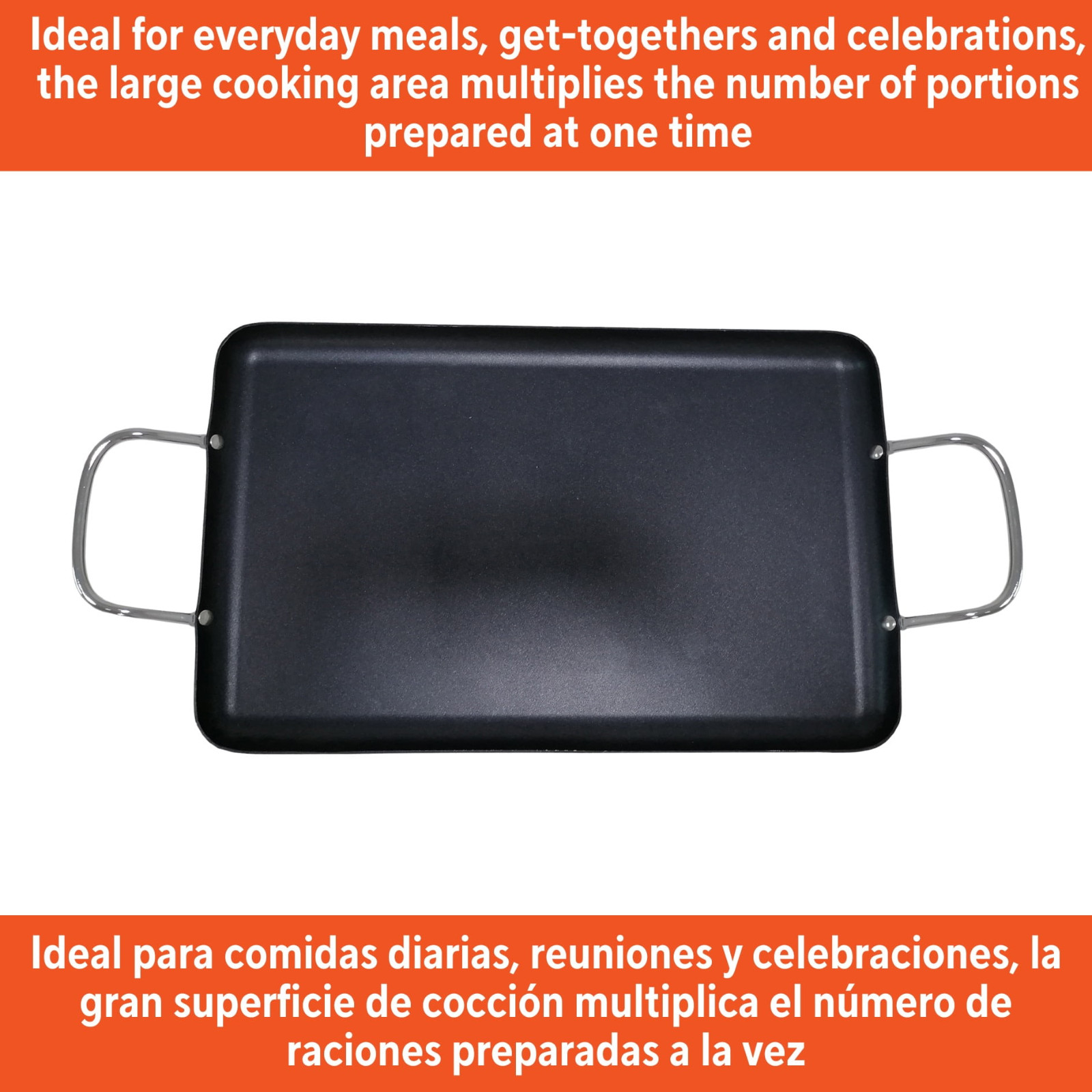 IMUSA Nonstick Stovetop Double Burner Griddle with Metal Handles, 19-Inch, Black